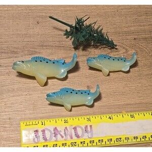 Vintage Fish (3) Collection Cake Toppers 3" LONG Fishing Decoration W TREE BLUE